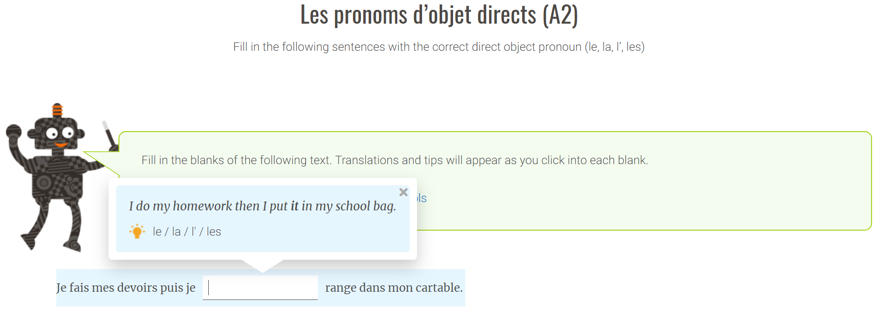French gapfill exercise