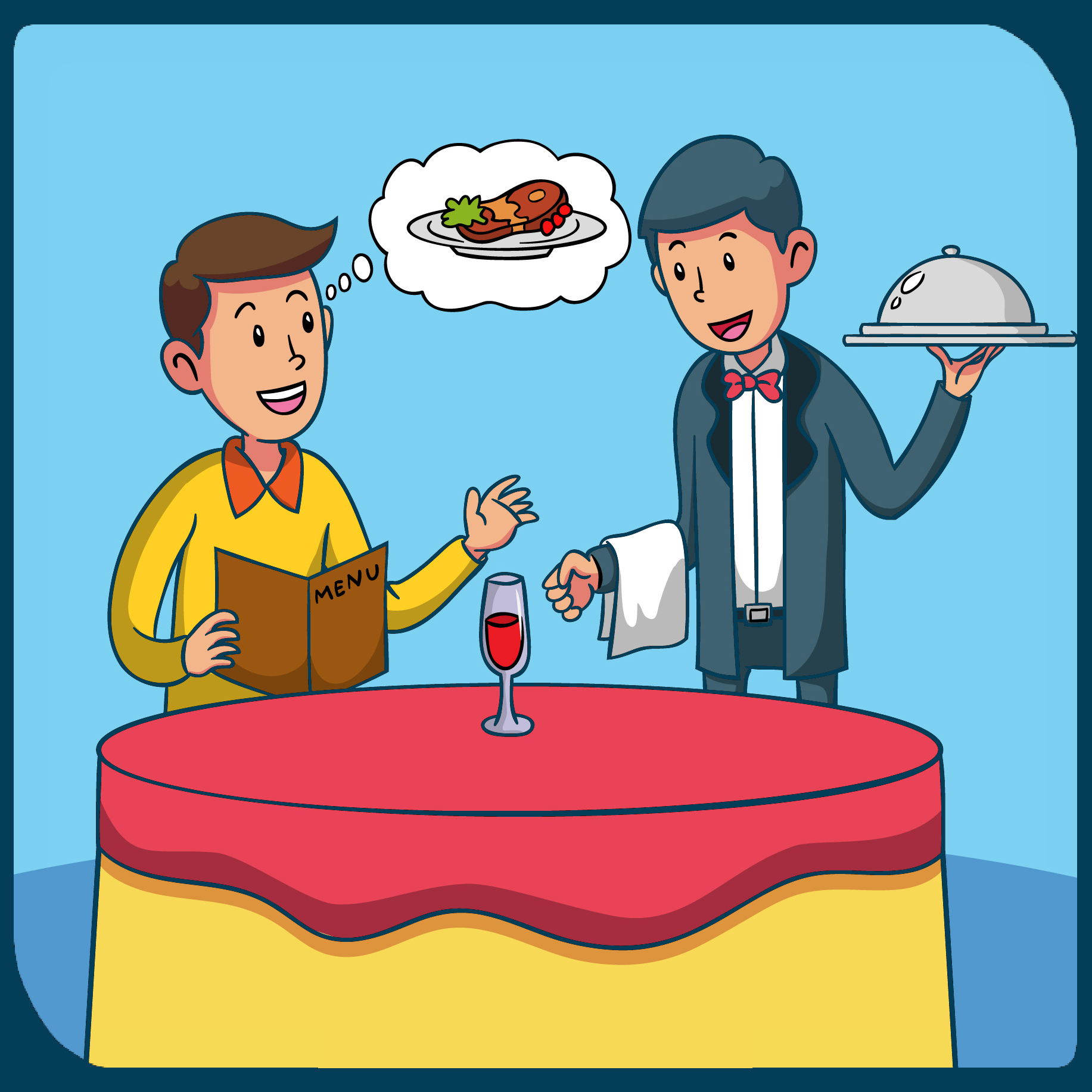 man and waiter at a table