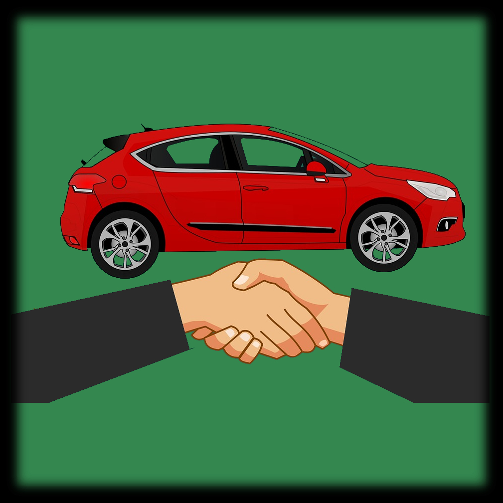 handshake in front of a car