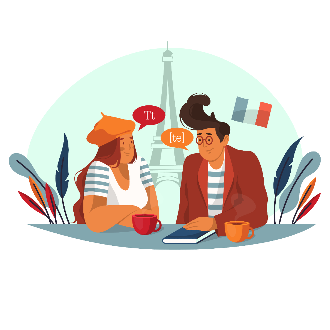 two people studying french