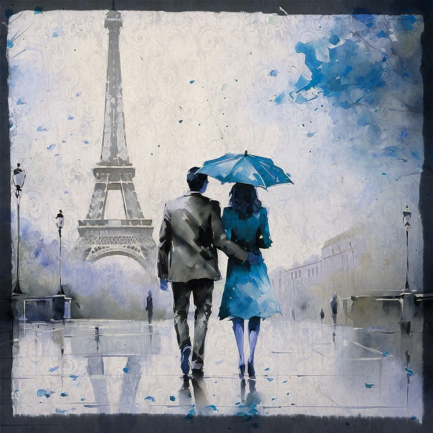 couple in the rain in paris