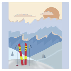 skis on a mountain