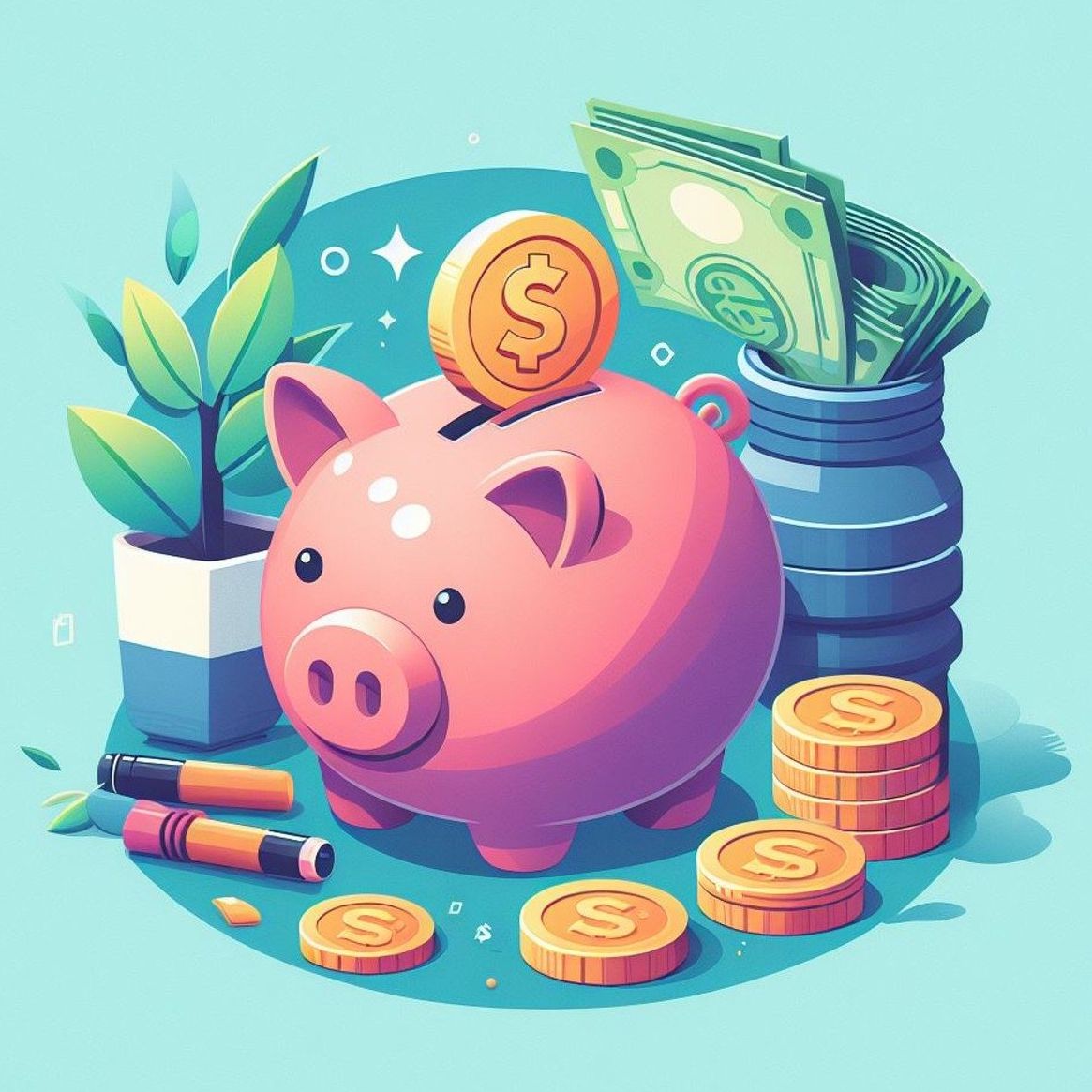 piggy bank and coins