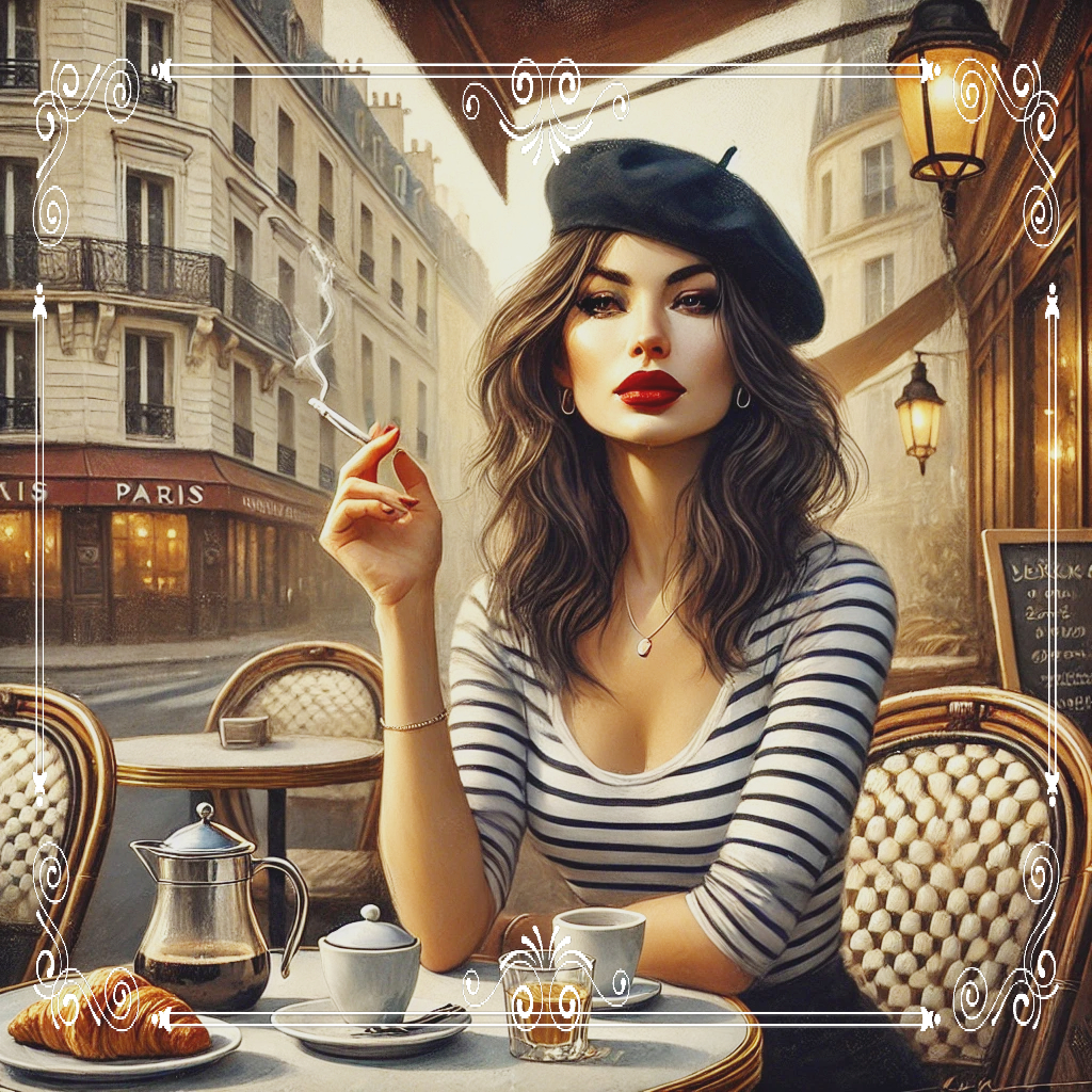 stereotype french woman smoking at a cafe