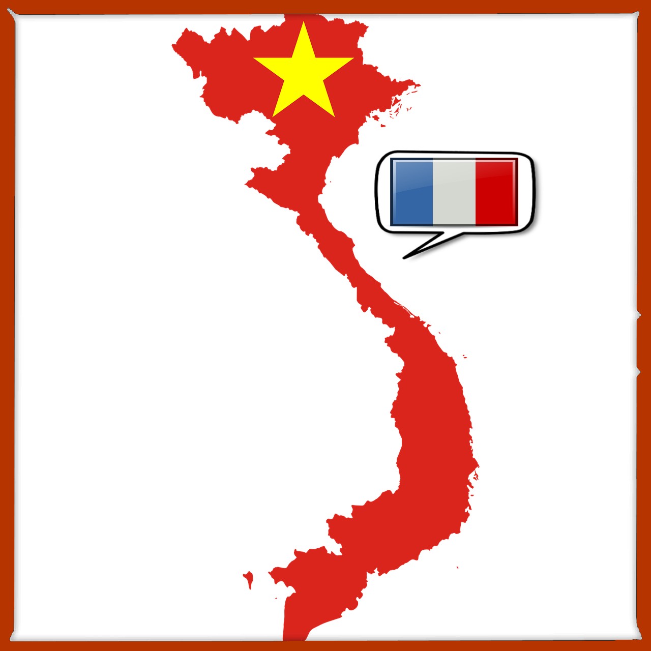 Vietnam map with a French speech bubble