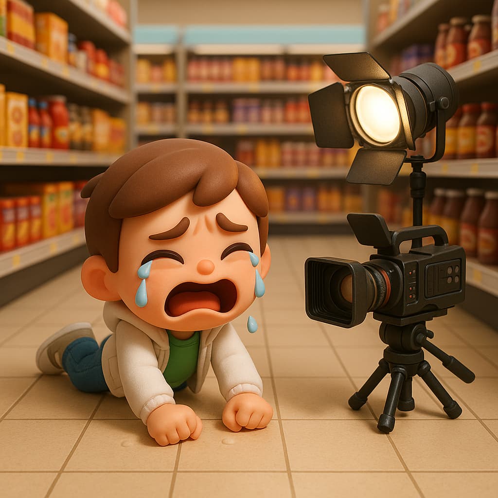 boy being filmed while throwing a tantrum