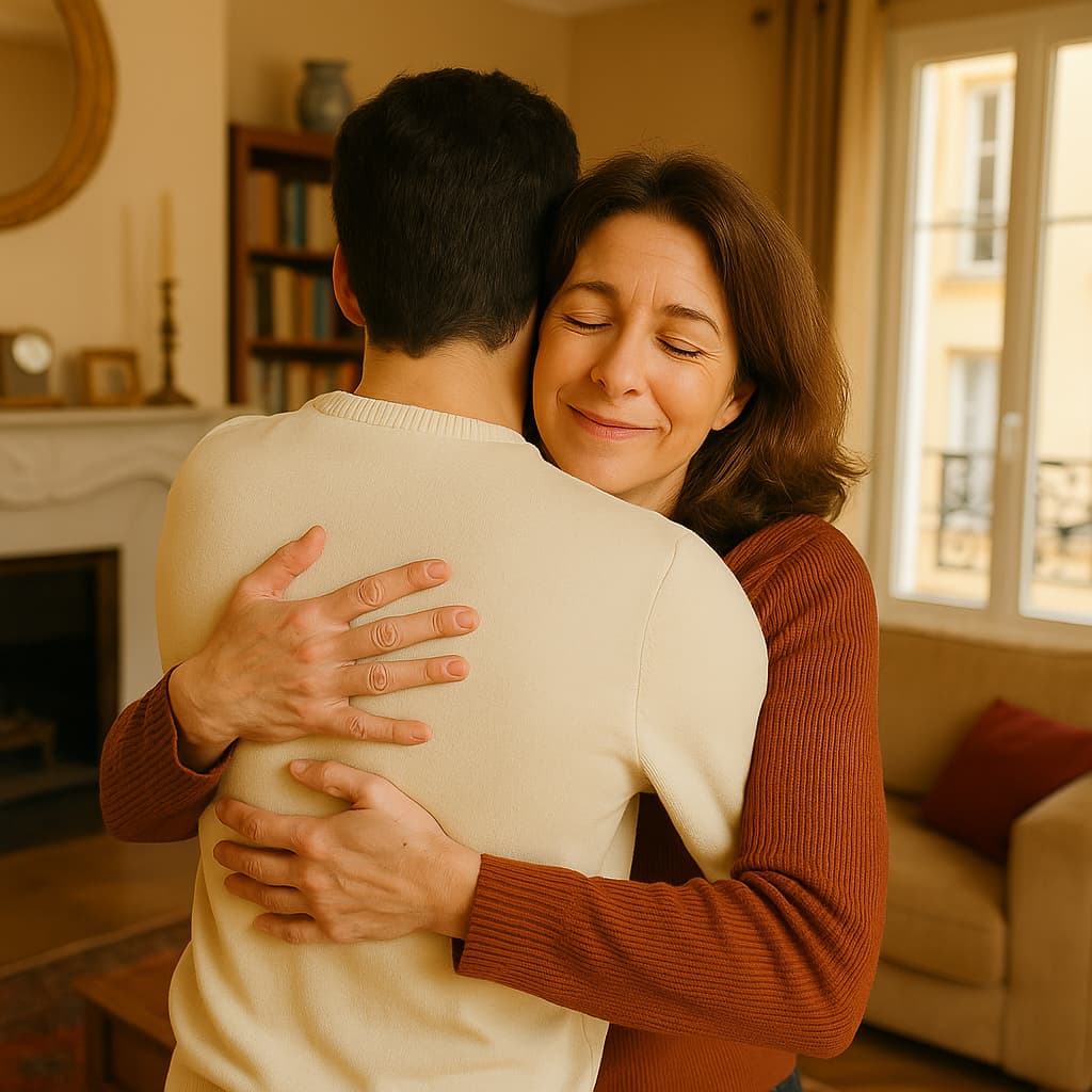 a mother-son warm hug