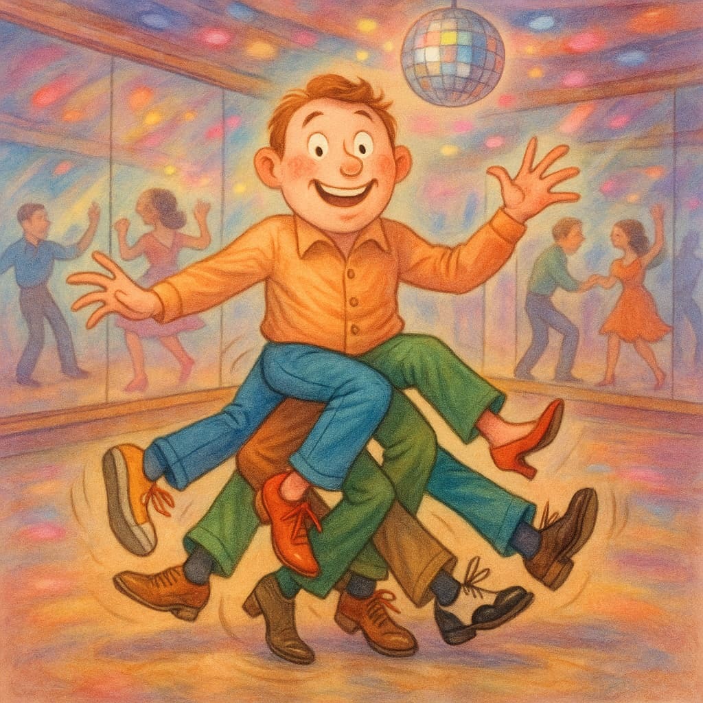 man on the dance floor with multiple legs dancing