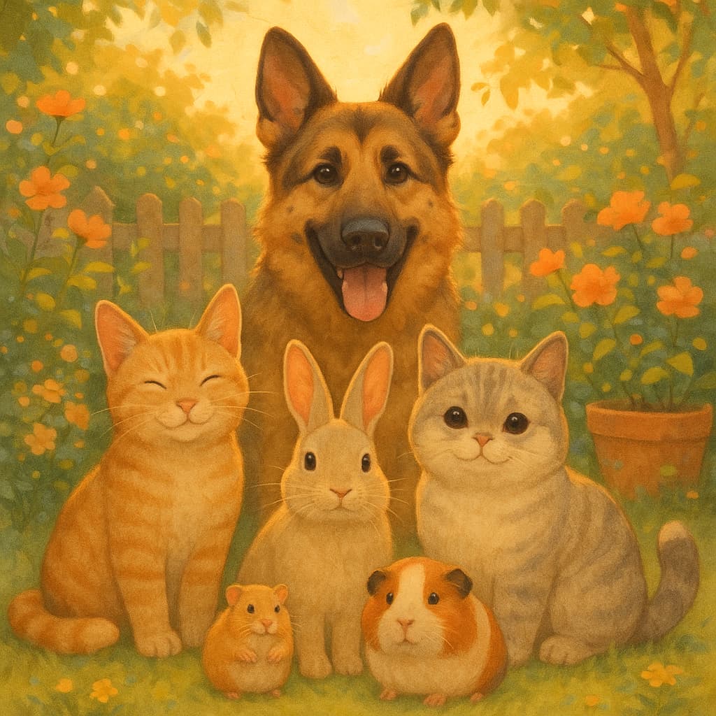 family photo of various pets