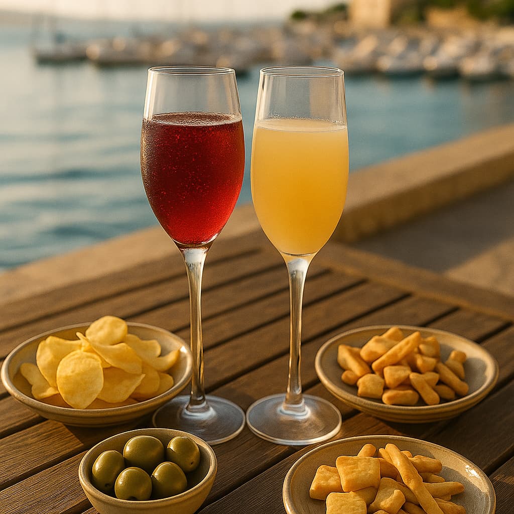 aperitif drinks and nibbles in front of the sea