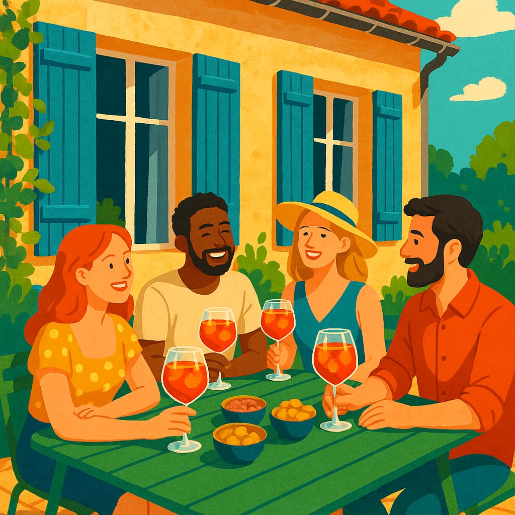 friends having aperitif in a garden