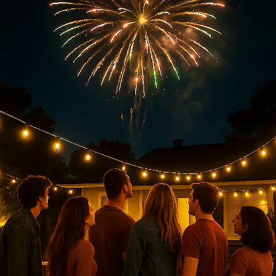 guests at a party watching fireworks