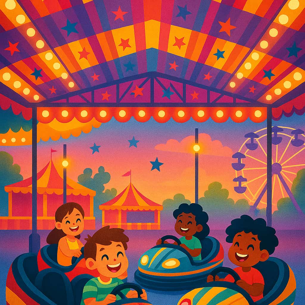 bumper cars with laughing children