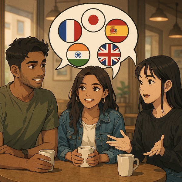 three friends speaking multiple languages together
