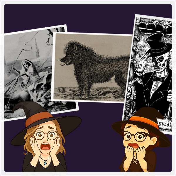 ankou bete du gevaudan and baron samedi with scared celine and aurelie's witch avatars