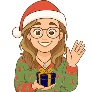 xmas celine avatar smiling with a gift