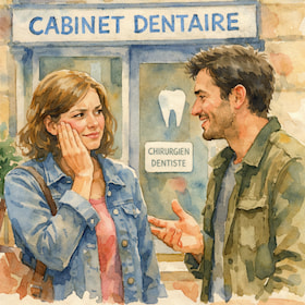 two friends outside of the dentist practice