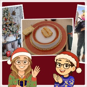 xmas aurelie and celine looking at pictures of their Christmases