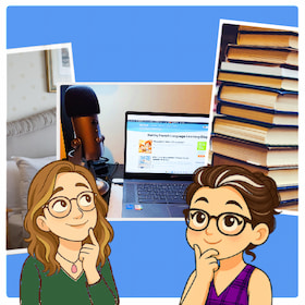 aurelie and celine looking at pictures of their routines