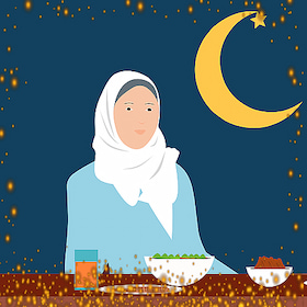 muslim woman at night with the moon