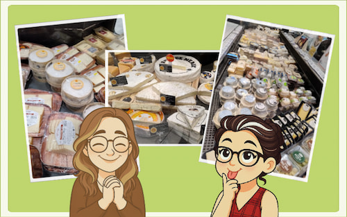 Avatars aurelie and celine looking pics of French cheese shop windows