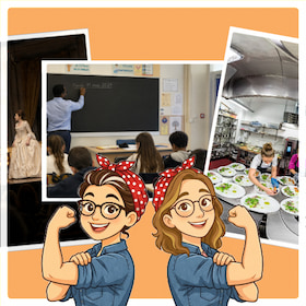 avatar aurelie and celine in work overalls with pictures of various professions