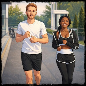man and woman jogging together
