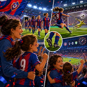 scenes from a female football game with excited supporters