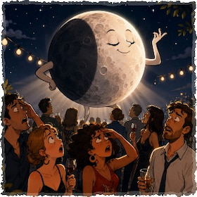 a partially eclipsed moon stealing the spotlight at a party