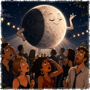 a partially eclipsed moon stealing the spotlight at a party