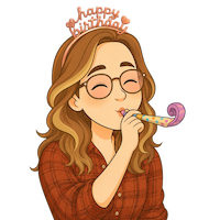 celine avatar with birthday tiara blowing in a party favour