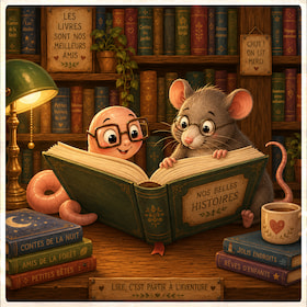 a worm and a rat reading a book together