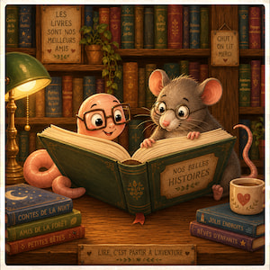 a worm and a rat reading a book together