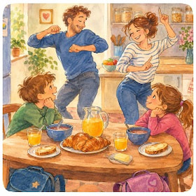 parents doing a silly dance on back-to-school day