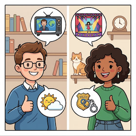 man and woman talking about their favourite tv programs