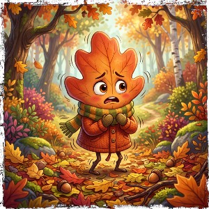 a leaf in a coat and scarf shaking with fear