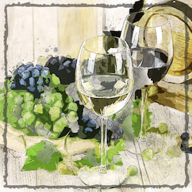 glasses of wine with grapes