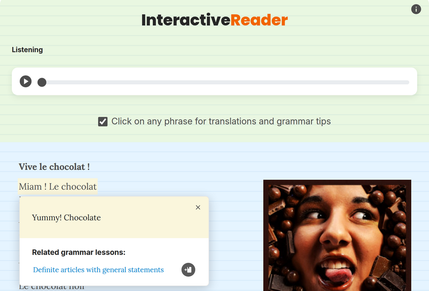 KwizIQ interactive reader French Reading Exercise from KwizIQ