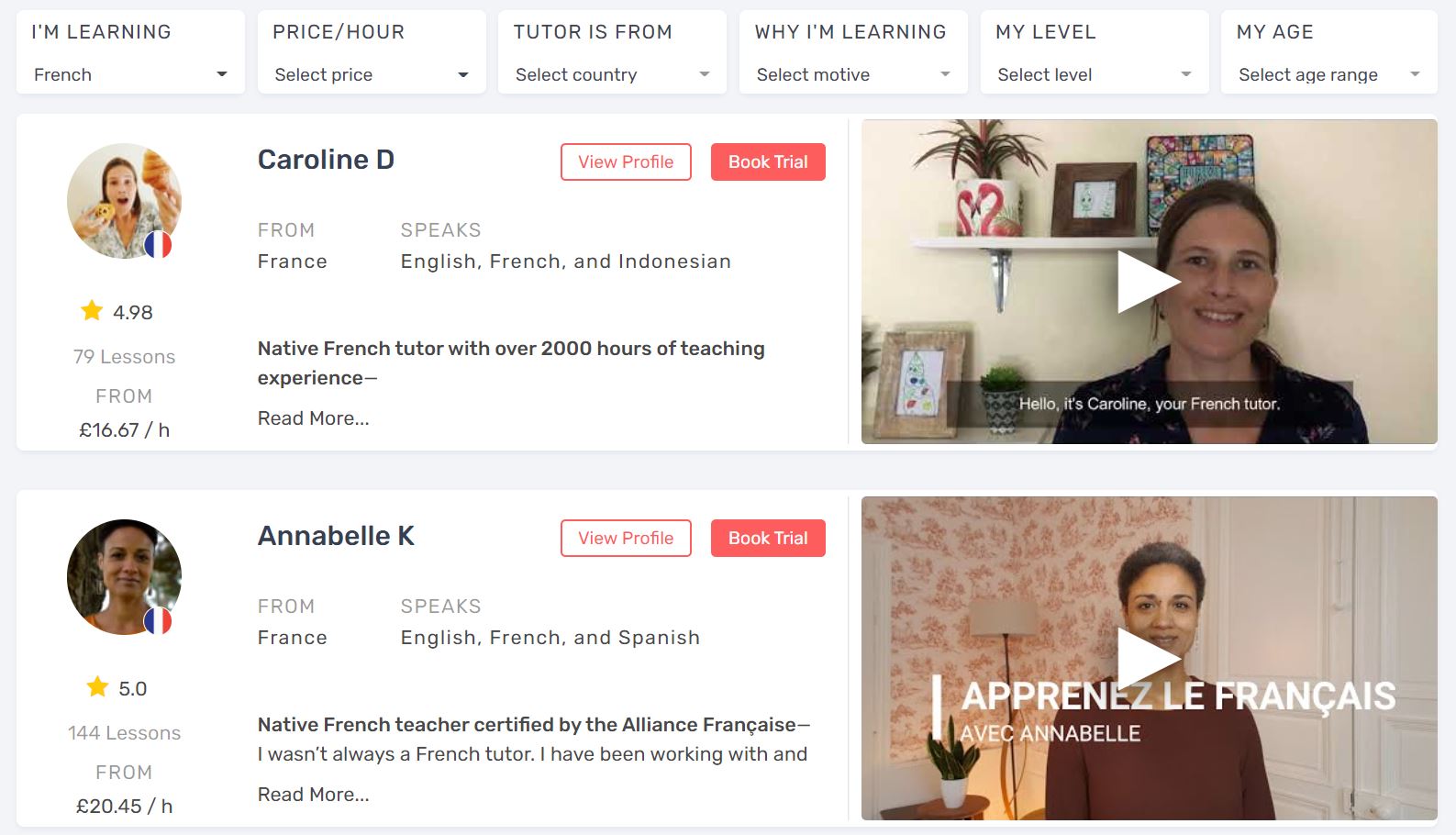 LanguaTalk-French-tutors-listings-page