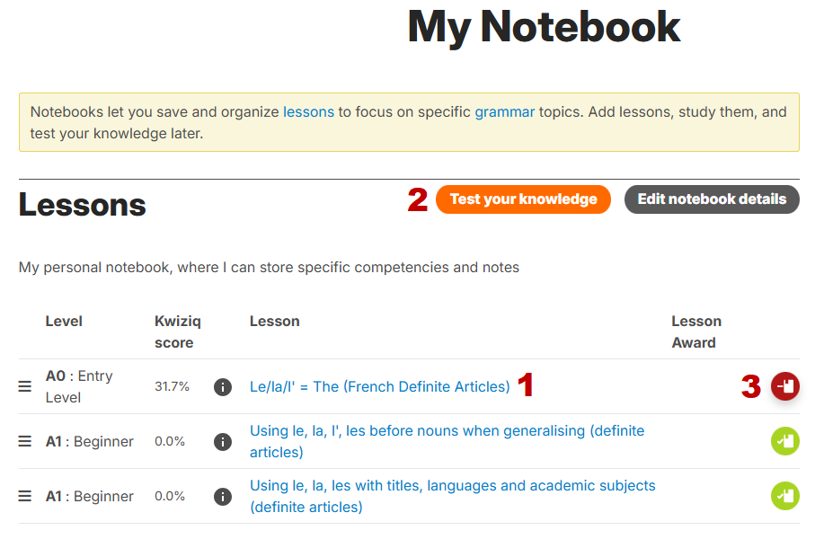 Kwiziq Notebook